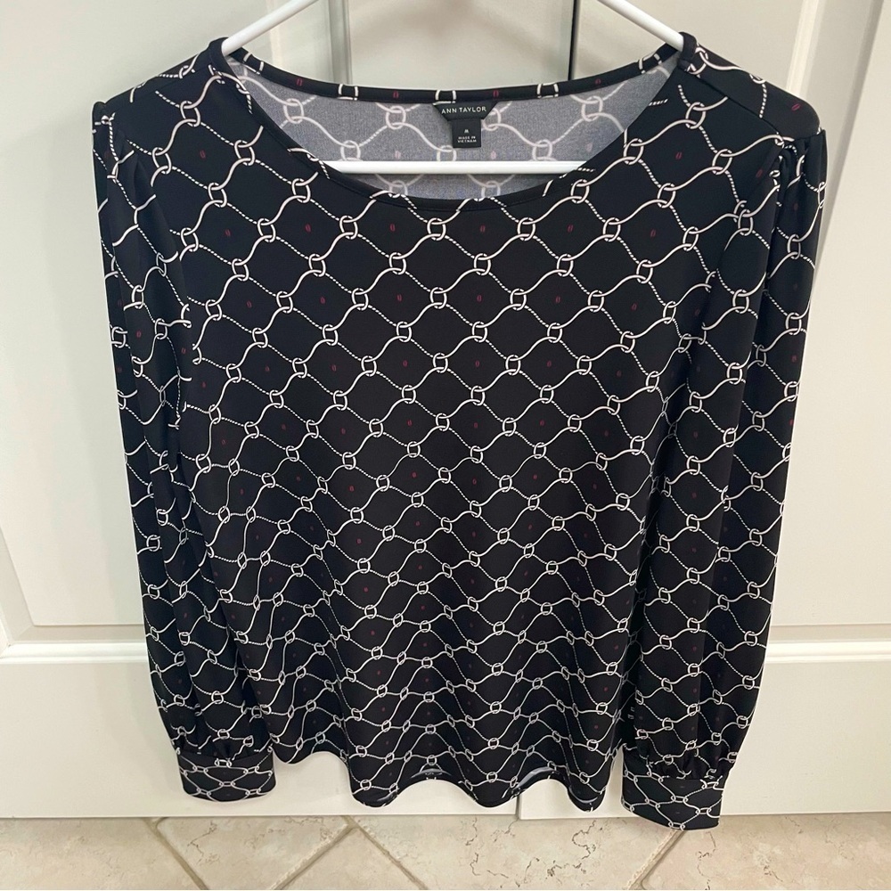 Ann Taylor Popover Long Sleeve Rounded Neck Top Shirt Office Work Wear